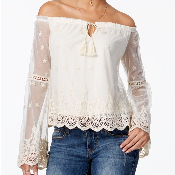 American Rag Off-The-Shoulder Peasant Top - Picture 1 of 6
